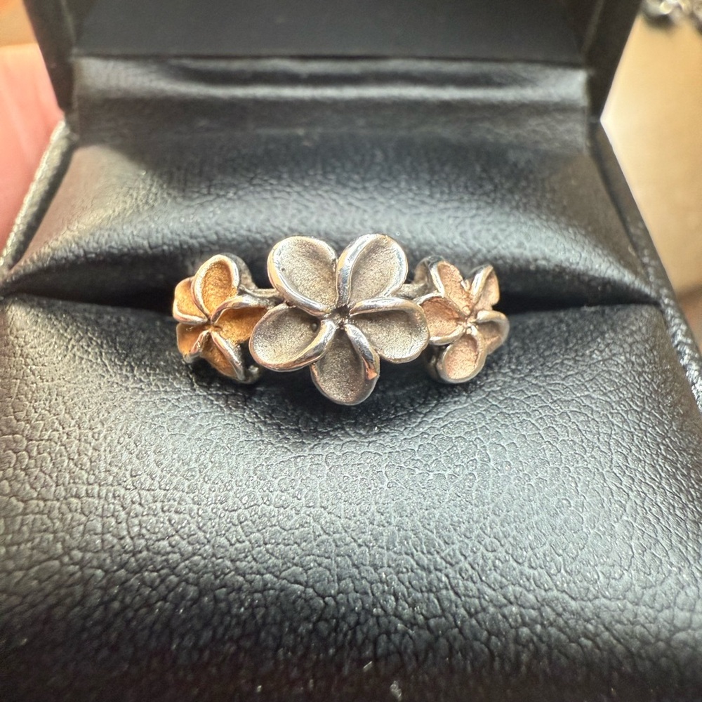 Sterling silver Plumeria flowers ring